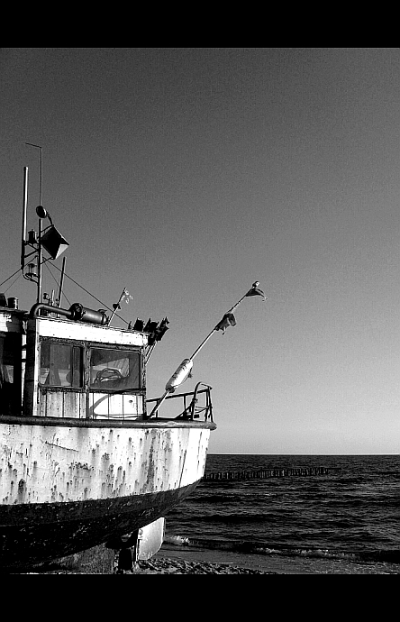 On a silent sea.