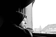 through the window...
