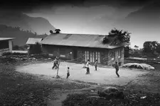 Children playing volleyball in Lukla, 2,846 m.