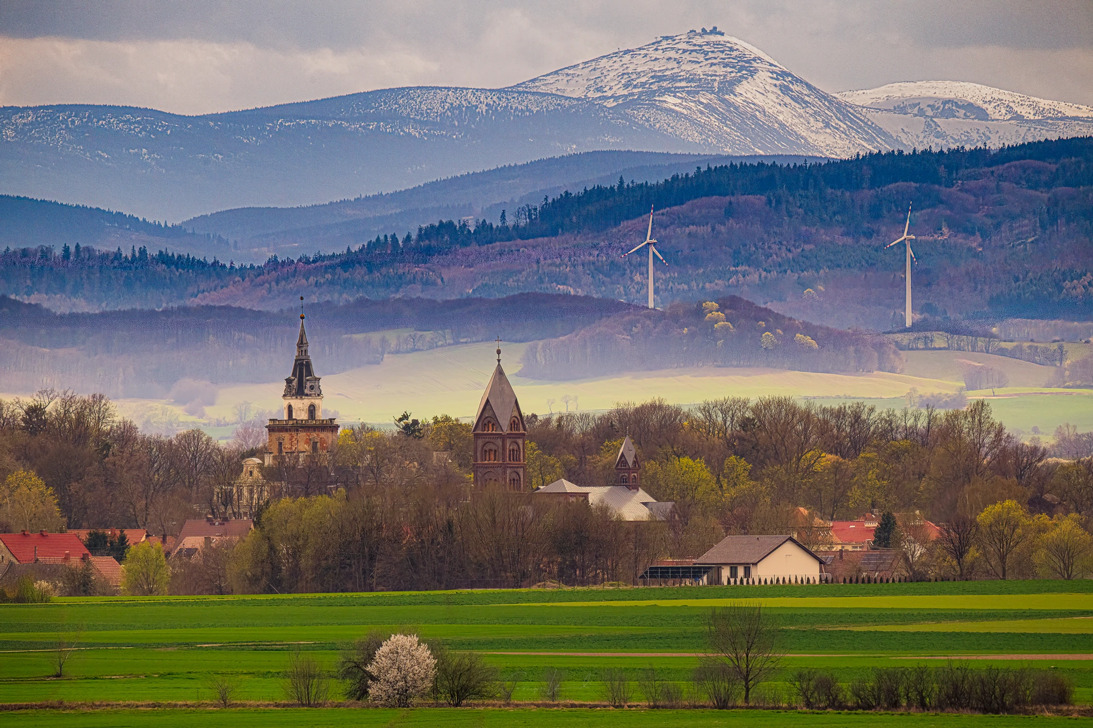Panorama Roztoki ze Śnieżką w tle