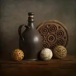 martwa natura z kulkami i starą deską